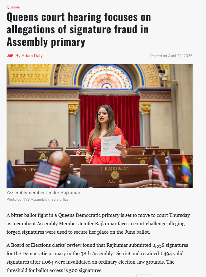 Queens court hearing focuses on allegations of signature fraud in Assembly primary