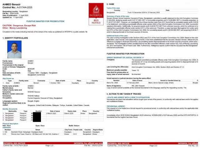সাবেক আইজিপি বেনজীর আহমেদ দুবাইয়ে গ্রেপ্তার